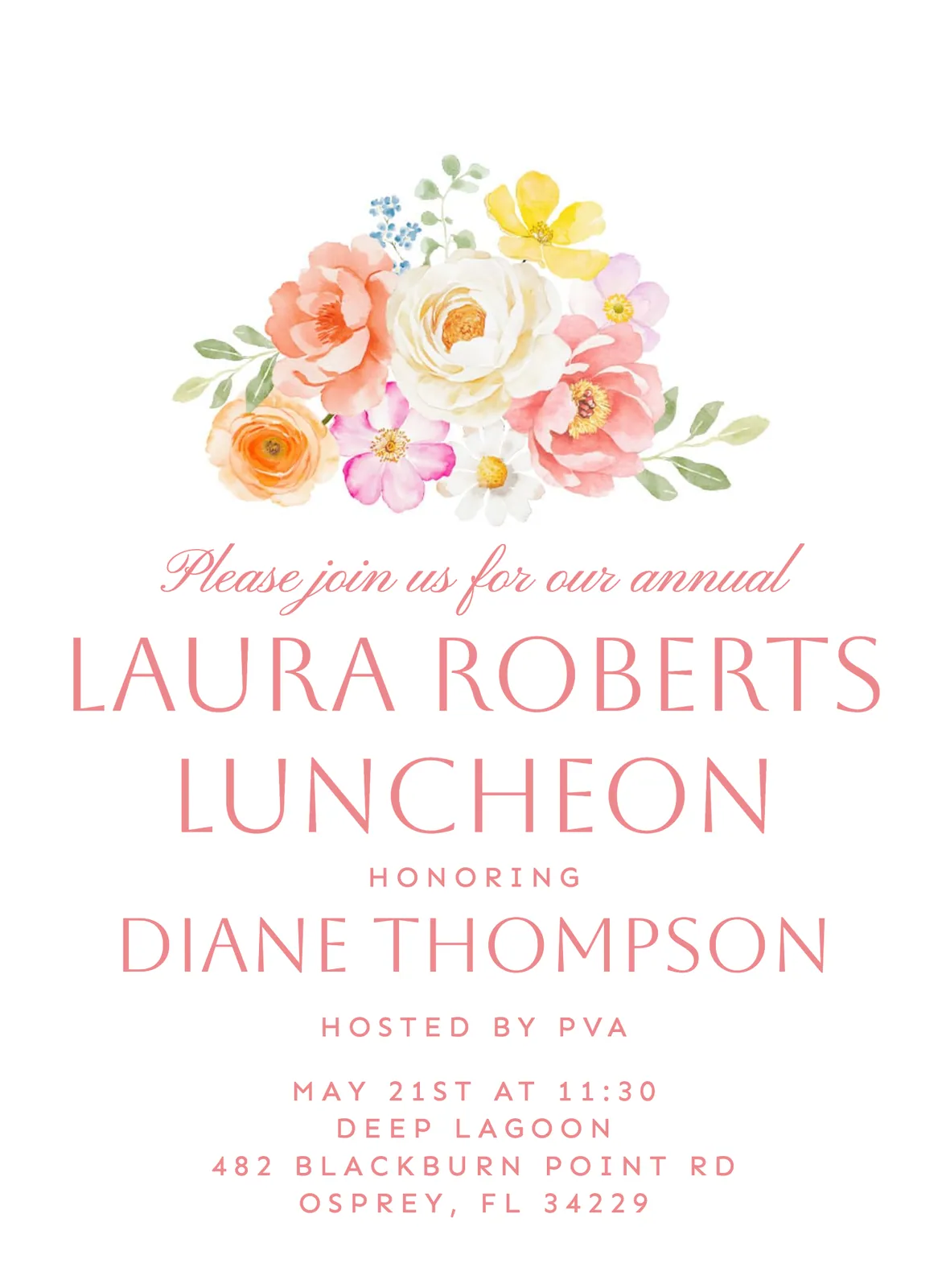 Floral invitation to the annual Laura Roberts Luncheon.